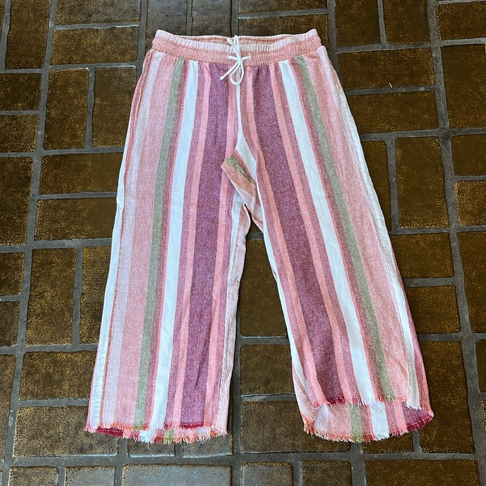 Striped Ankle Crop Pants in Pink Stripe - Picture 2 of 14